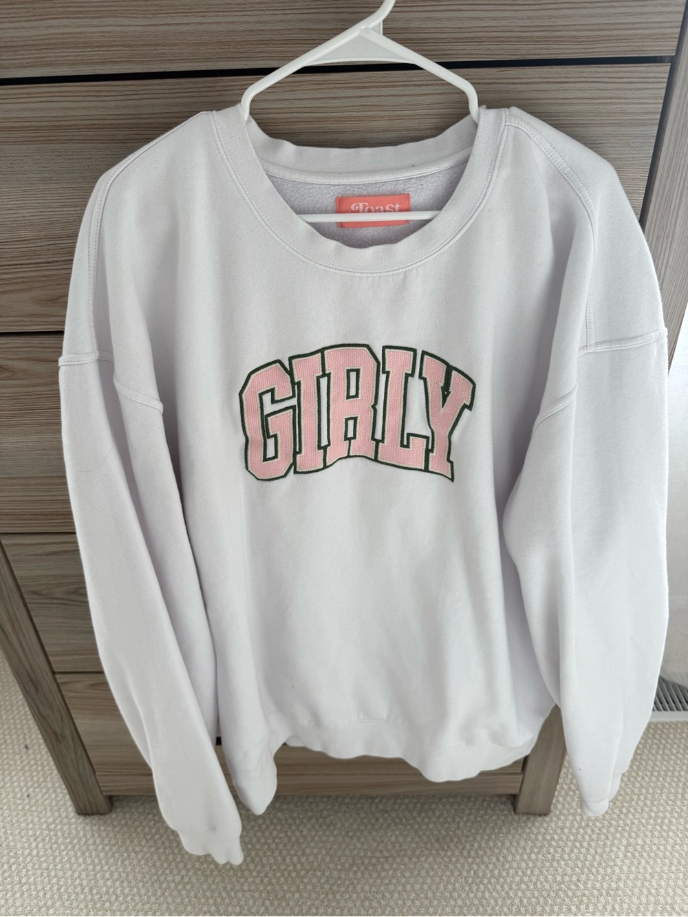 The Toast (morning toast) White Crewneck Sweatshirt with Pink 'GIRLY' Merch